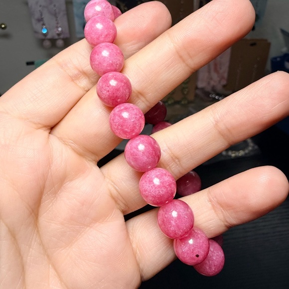 Pink Quartz Bracelet | 10mm Natural Stone Beads | Handmade Stretch Bracelet - Picture 3 of 4